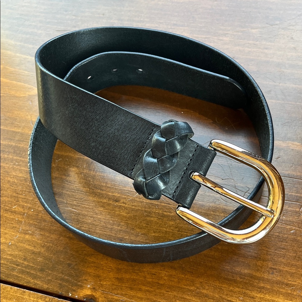 Ann Taylor Black Leather Silver Tone Belt XS